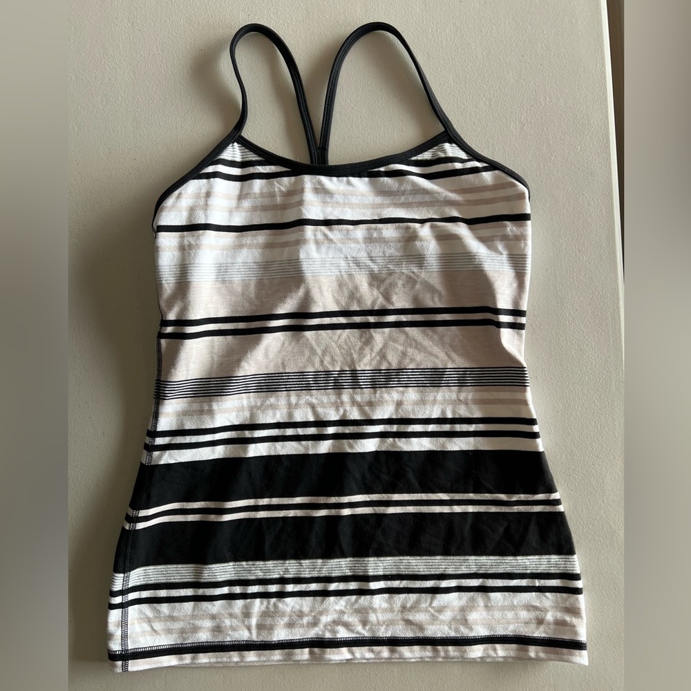 Lululemon Power Y Tank Luon Black White Tan Women's Tank Top Size 8 - Picture 4 of 7